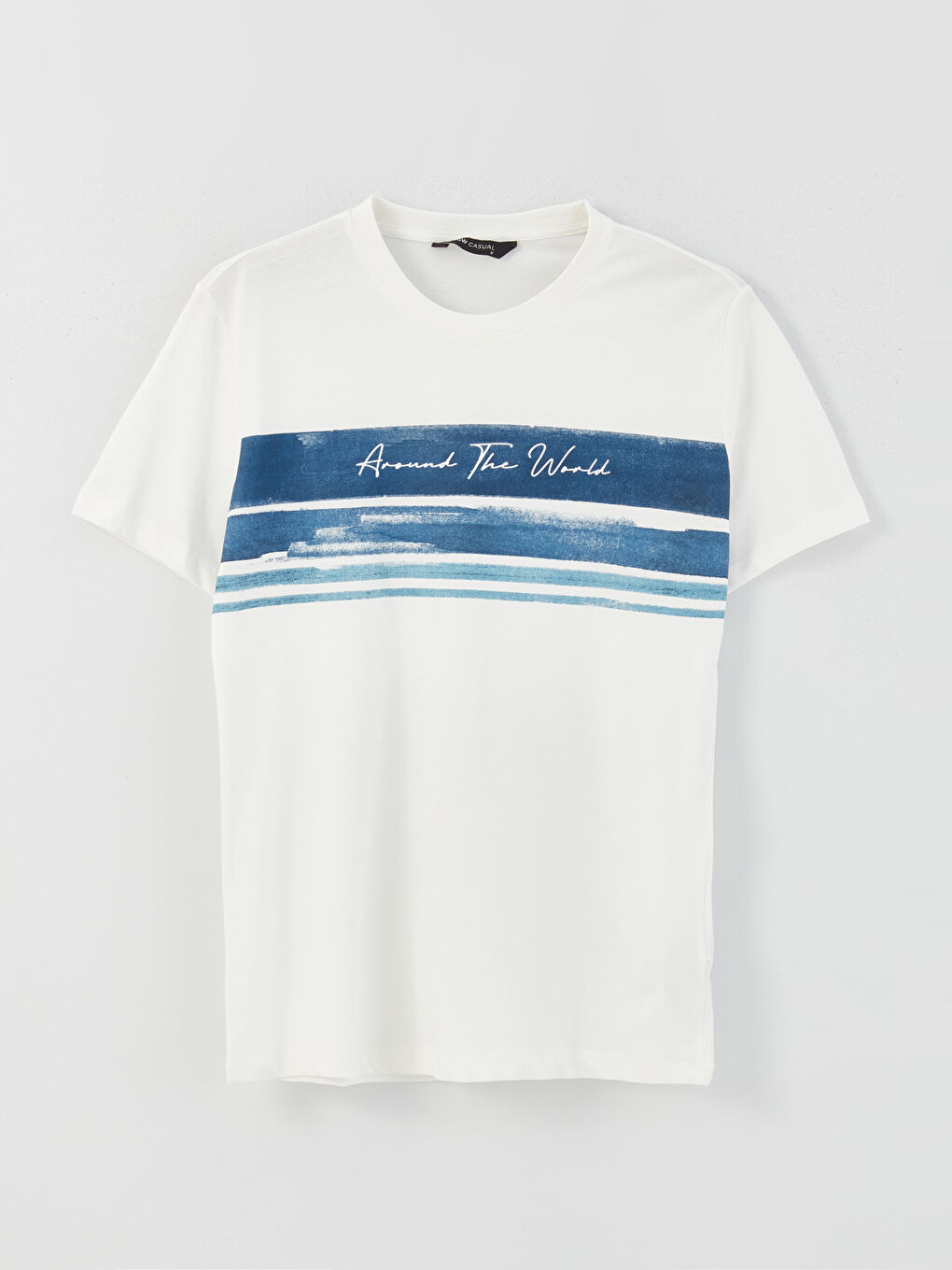 Beyaz Bisiklet Yaka Kısa Kollu Baskılı Penye Erkek Tişört-5