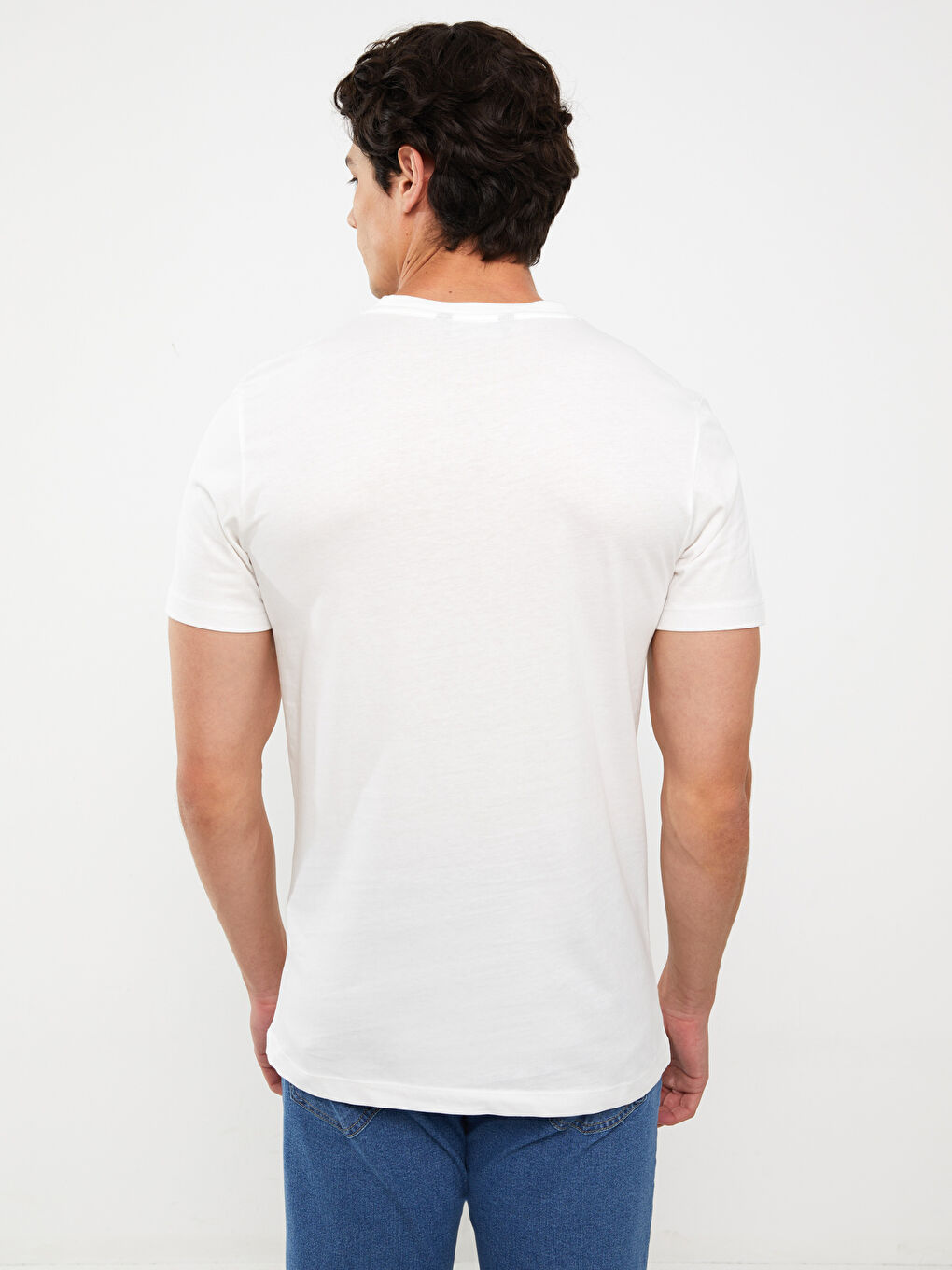 Beyaz Bisiklet Yaka Kısa Kollu Baskılı Penye Erkek Tişört-4