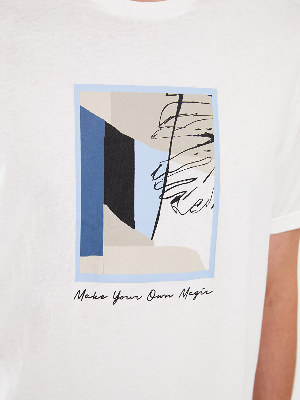 Beyaz Bisiklet Yaka Kısa Kollu Baskılı Penye Erkek Tişört-3