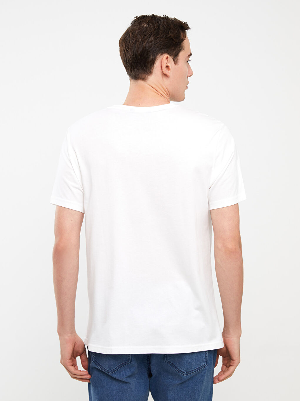 Beyaz Bisiklet Yaka Kısa Kollu Baskılı Penye Erkek Tişört-4