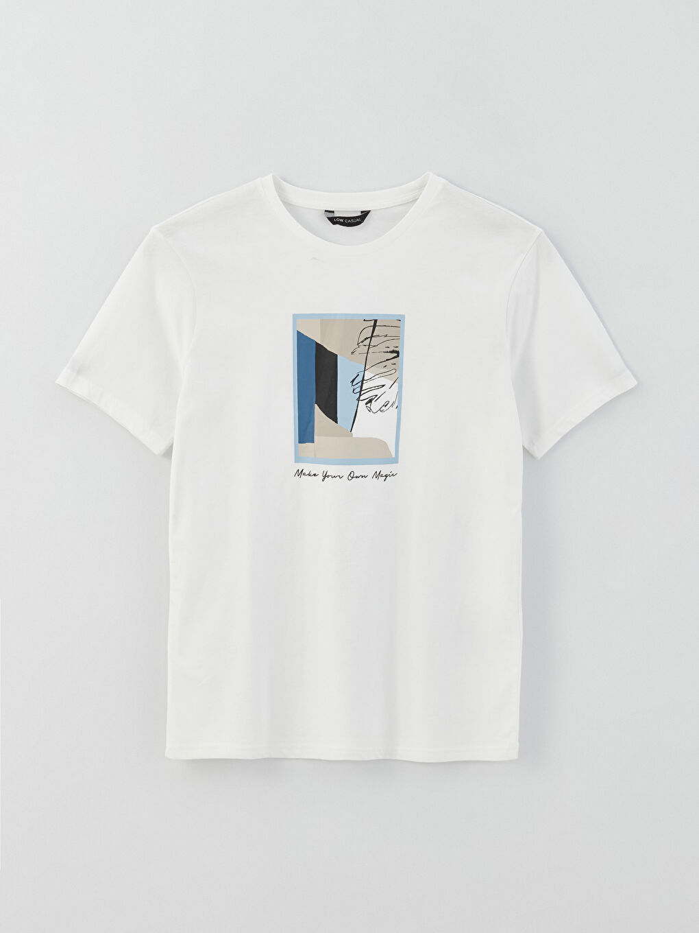 Beyaz Bisiklet Yaka Kısa Kollu Baskılı Penye Erkek Tişört-5