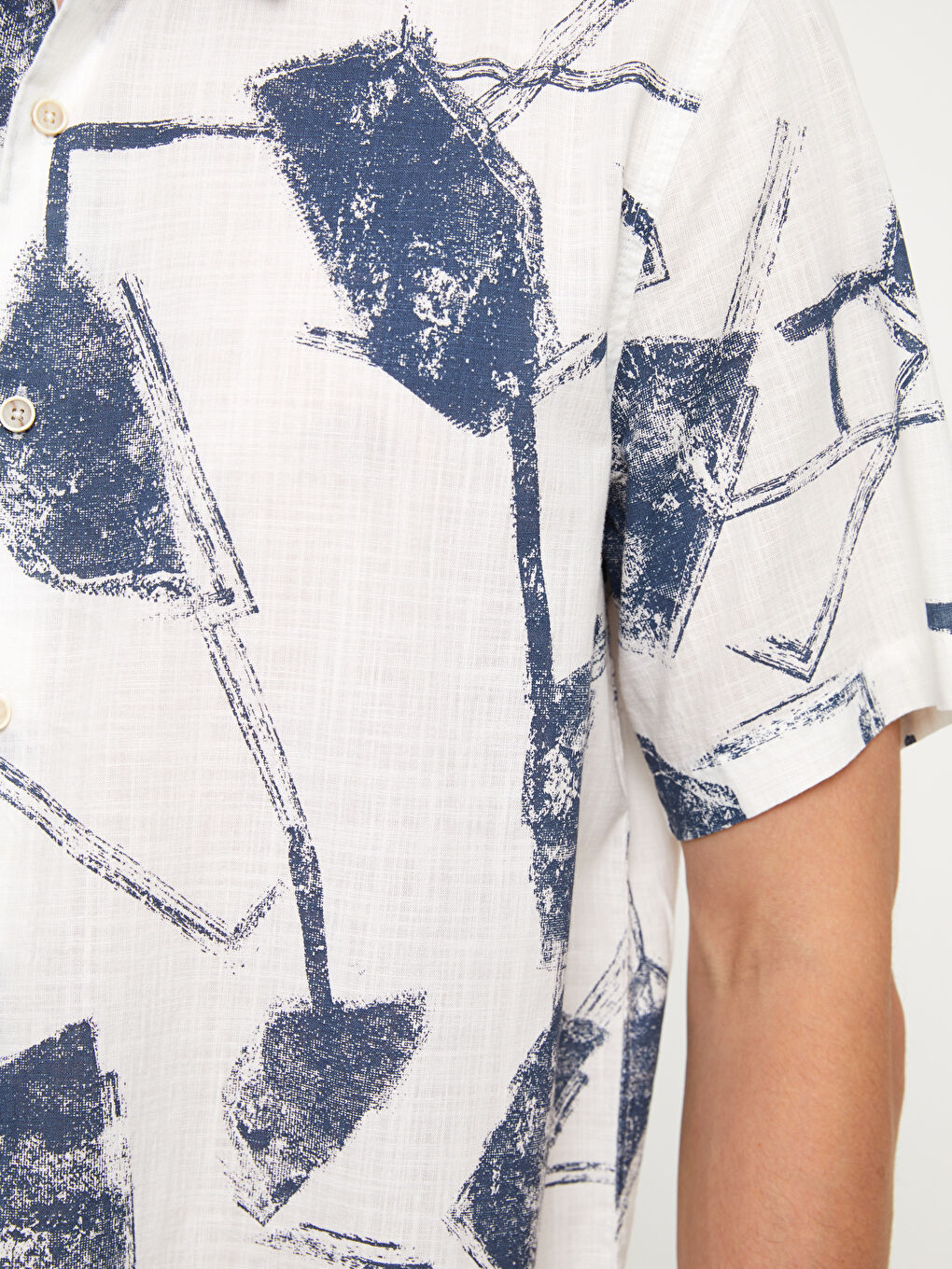 Lacivert Regular Fit Kısa Kollu Desenli Poplin Erkek Gömlek-3