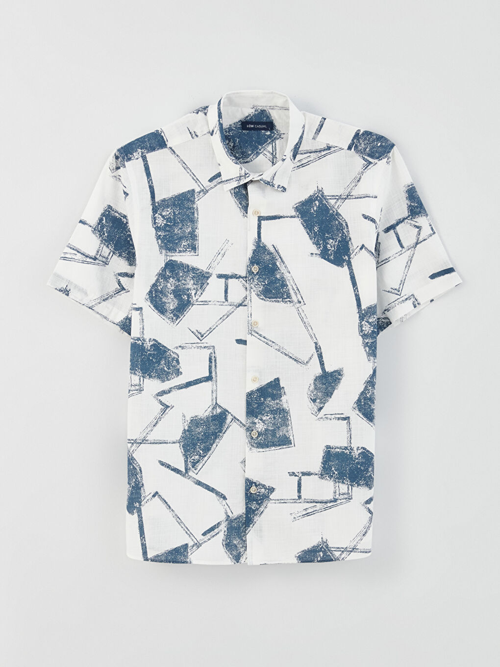 Lacivert Regular Fit Kısa Kollu Desenli Poplin Erkek Gömlek-5