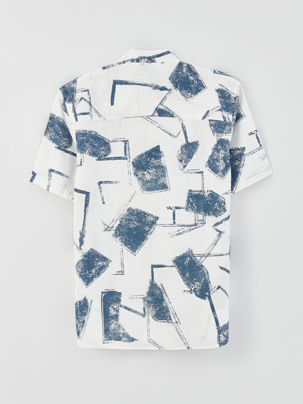 Lacivert Regular Fit Kısa Kollu Desenli Poplin Erkek Gömlek-6