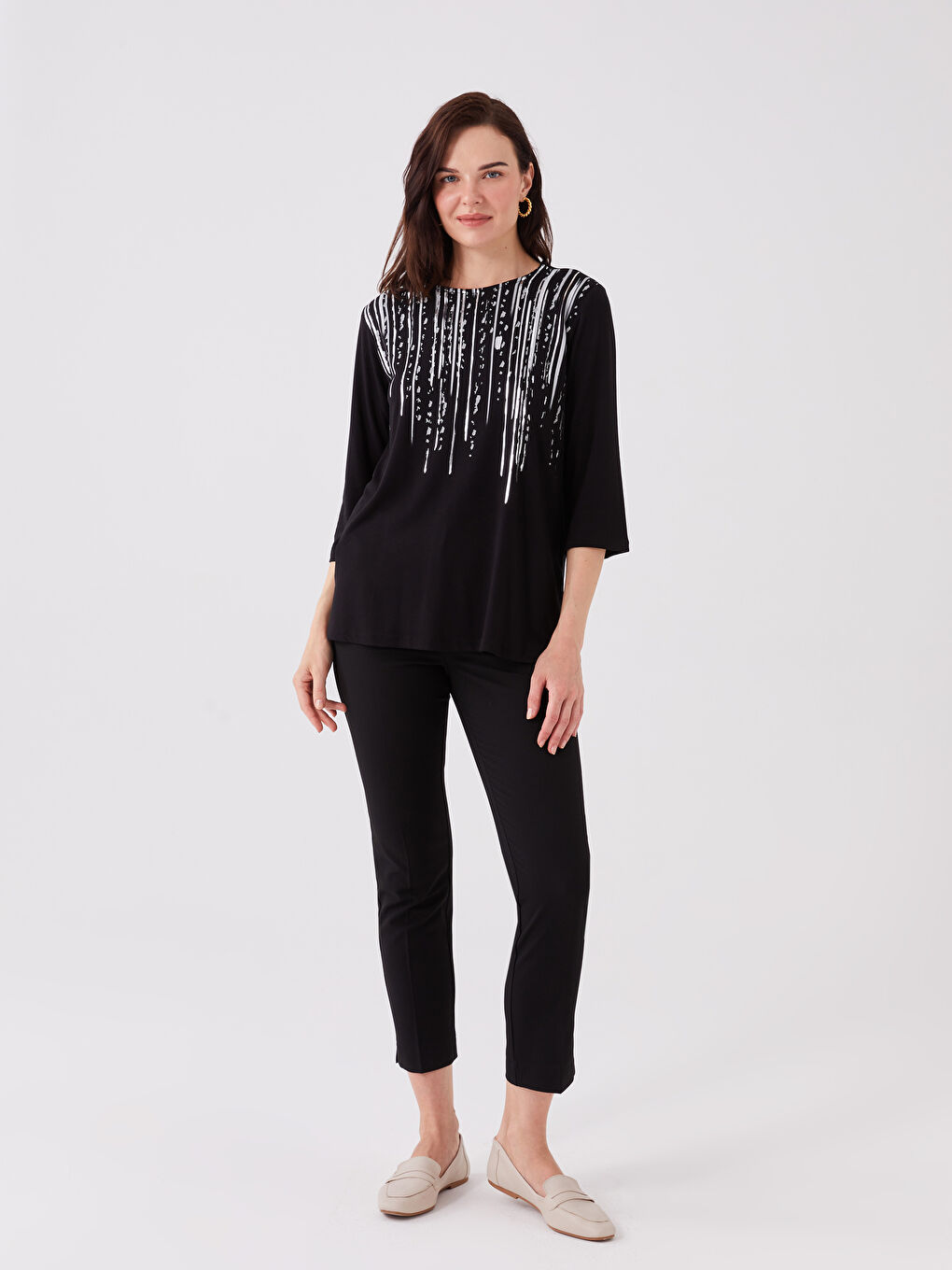 بلوز یه‌خه‌ خڕ نەخشدار قۆڵ درێژ بۆ ژنان-2