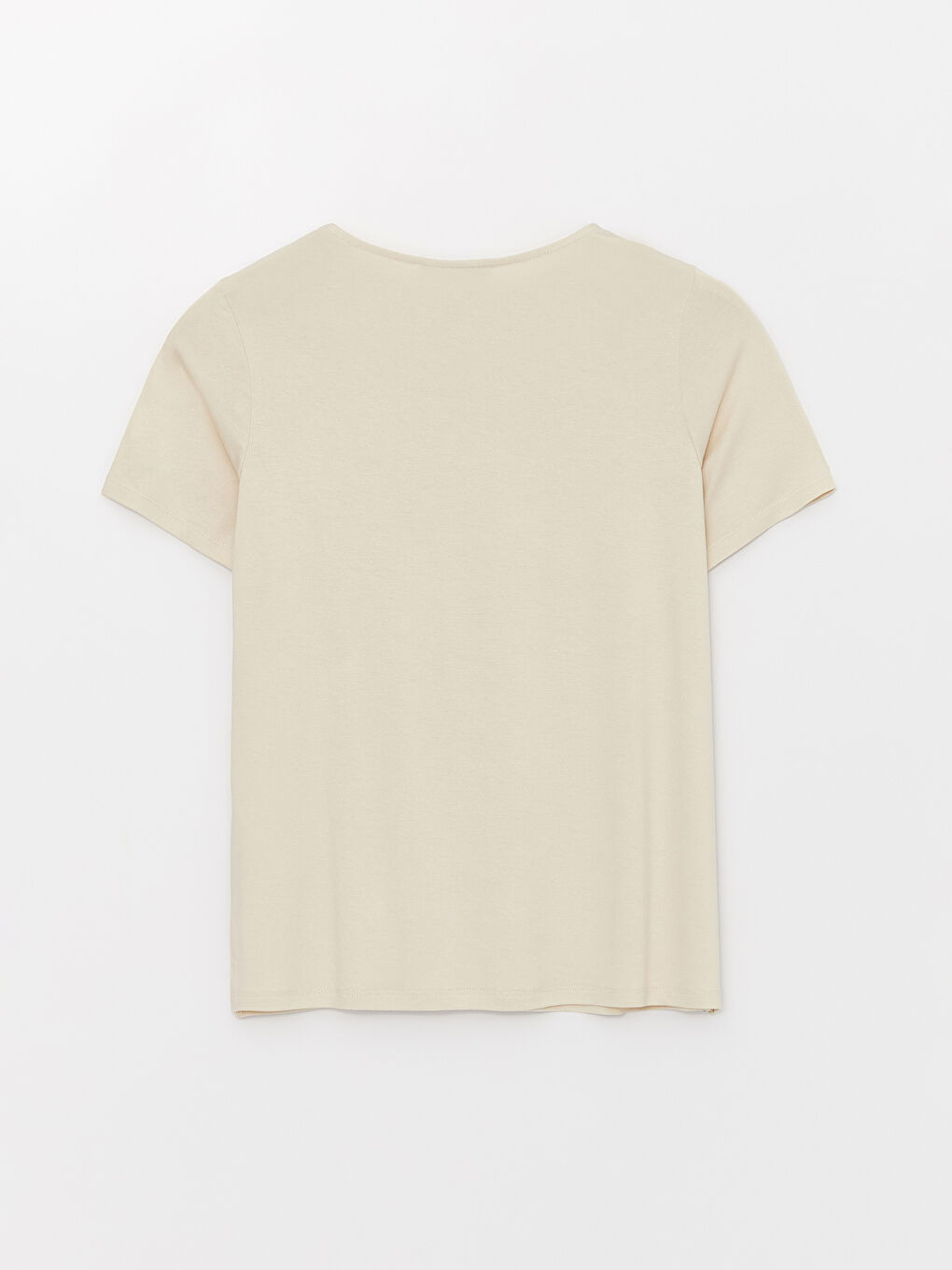 Bej Bisiklet Yaka Baskılı Kısa Kollu Kadın Tişört-7