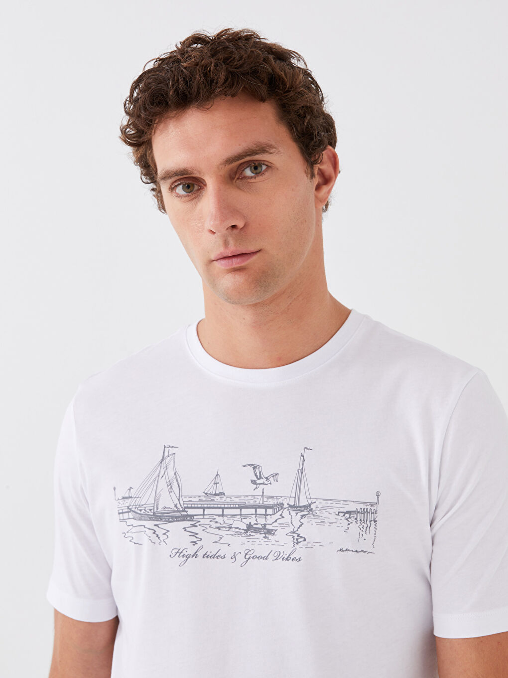 Κοντομάνικο T-shirt με Στρογγυλή Λαιμόκοψη, Εκτυπωμένο, από Χτενισμένο Βαμβάκι για Άνδρες-1