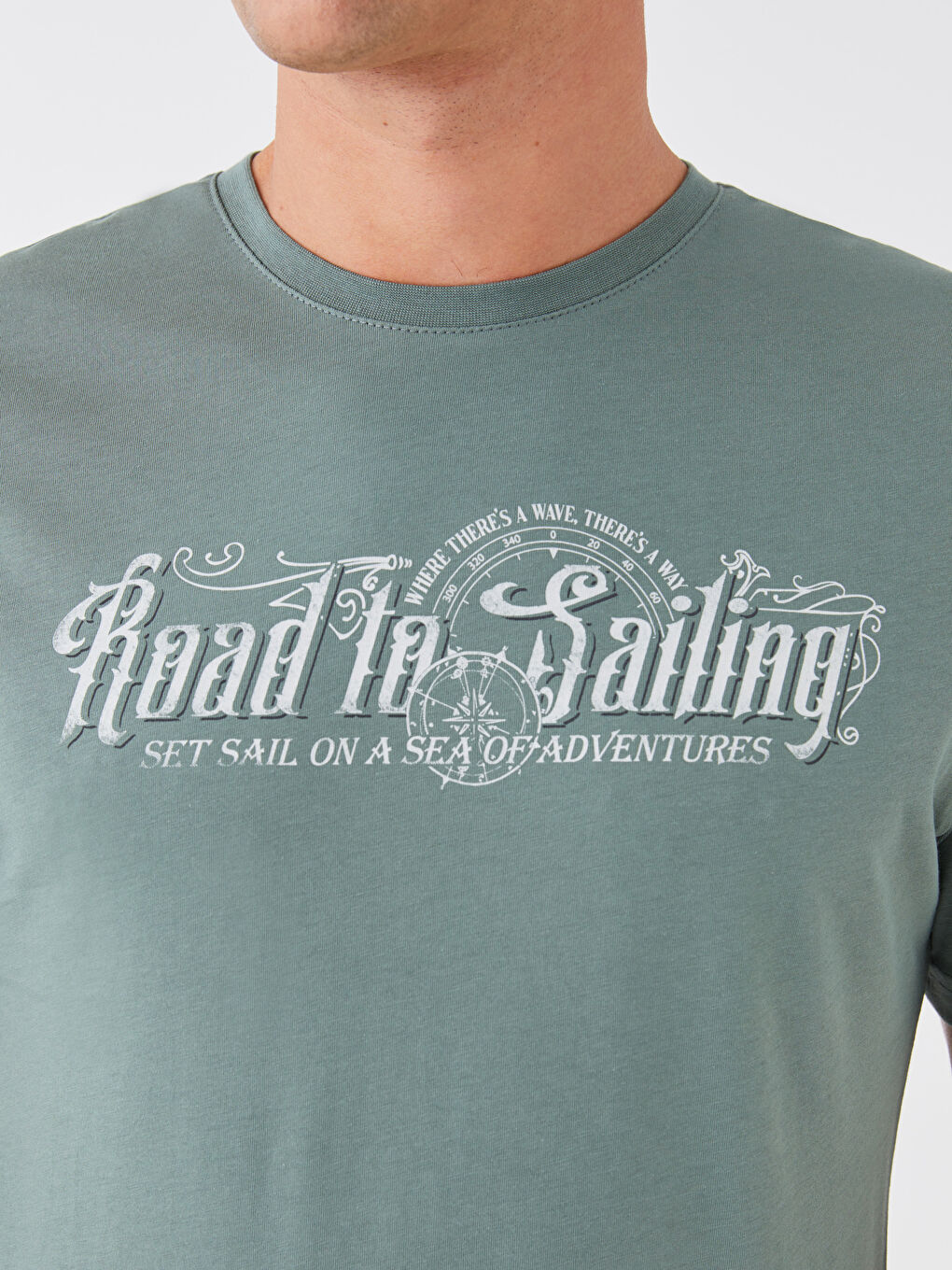 Yeşil Bisiklet Yaka Kısa Kollu Baskılı Penye Erkek Tişört-3