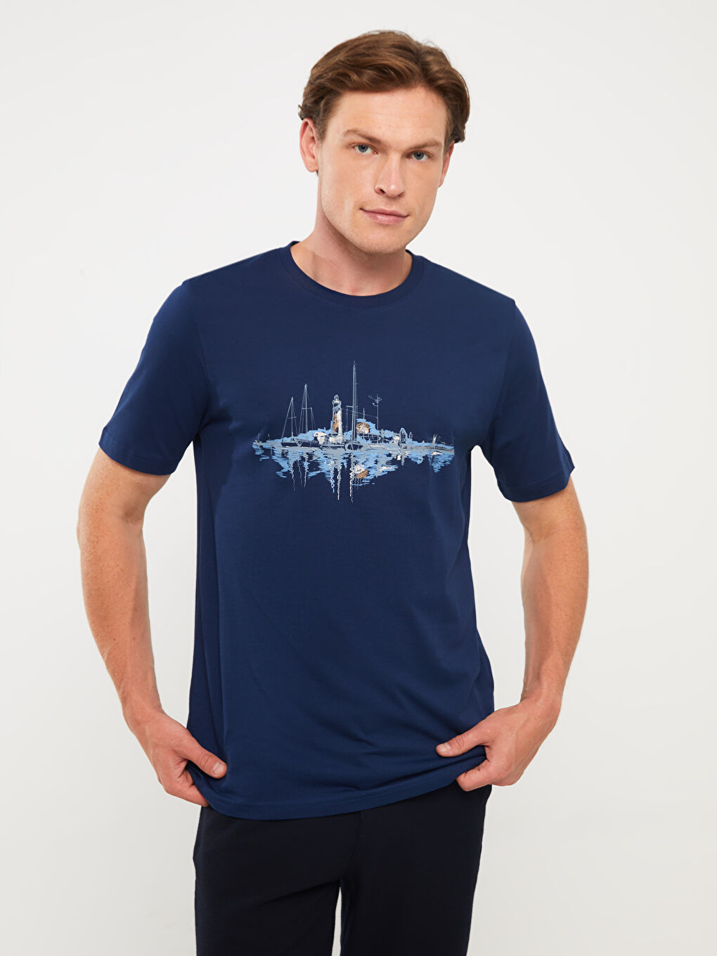 Футболка для чоловіків з круглим вирізом, коротким рукавом, з принтом, з чесаної бавовни-1