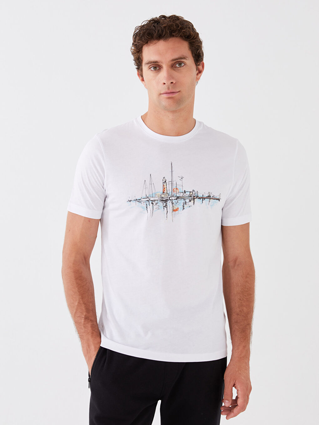 Футболка для чоловіків з круглим вирізом, коротким рукавом, з принтом, з чесаної бавовни-1