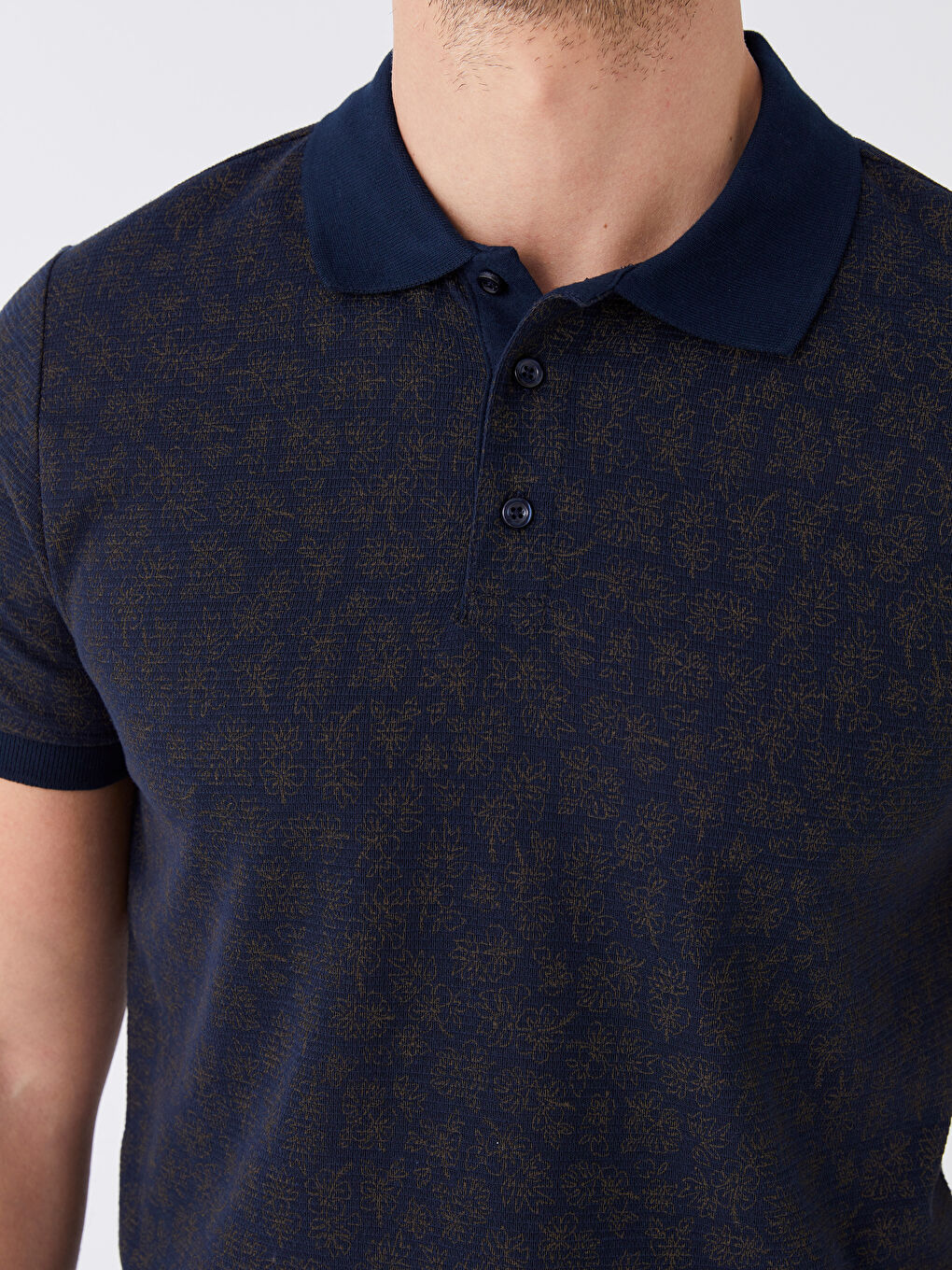Lacivert Polo Yaka Kısa Kollu Desenli Erkek Tişört-3