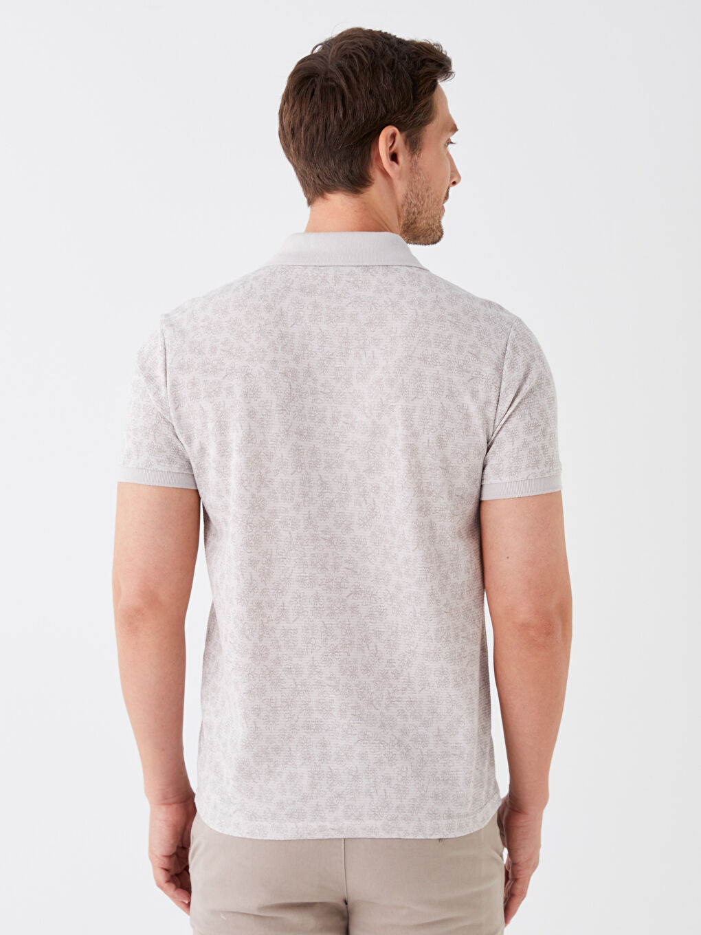 Gri Polo Yaka Kısa Kollu Desenli Erkek Tişört-4