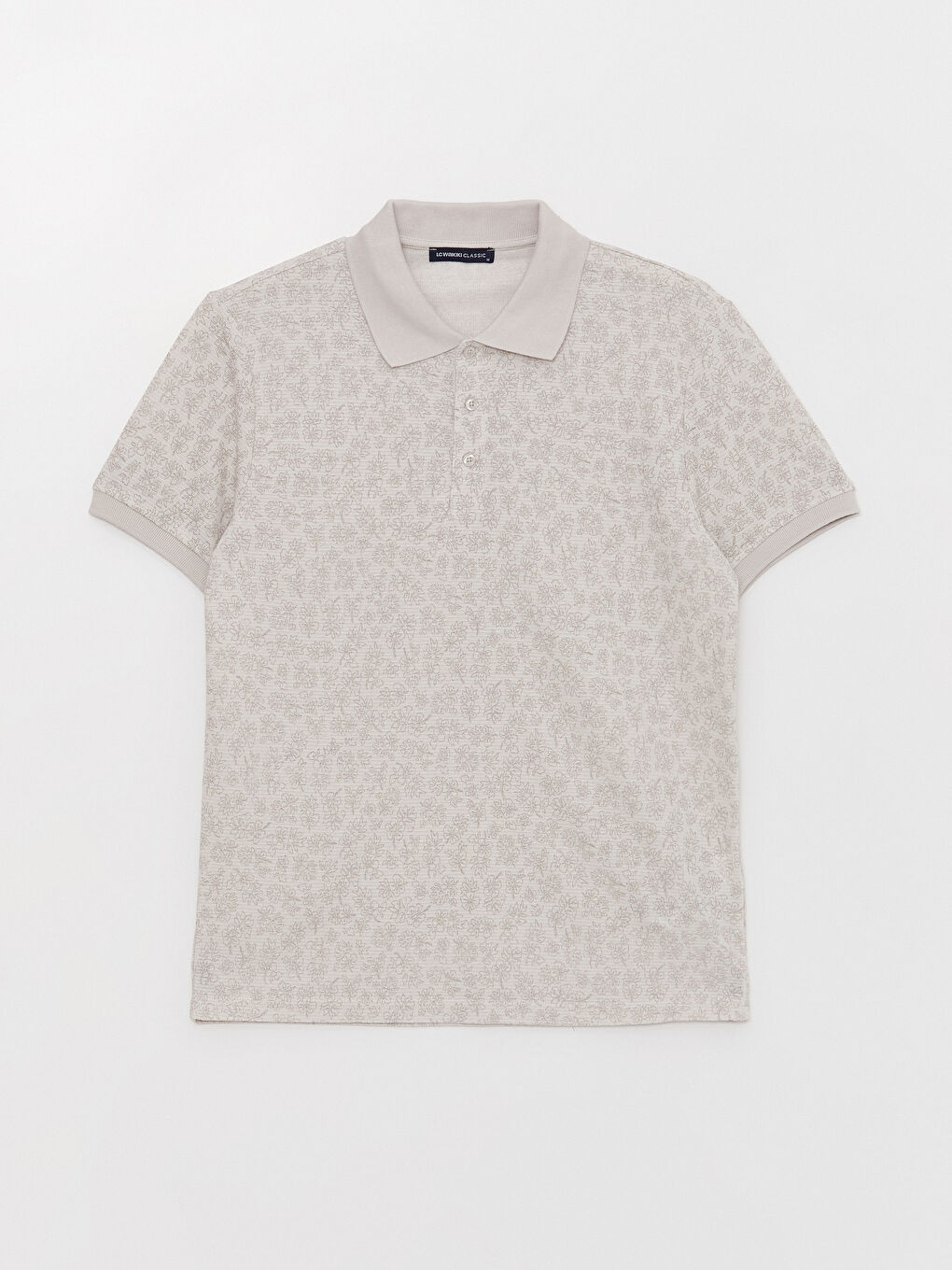 Gri Polo Yaka Kısa Kollu Desenli Erkek Tişört-5