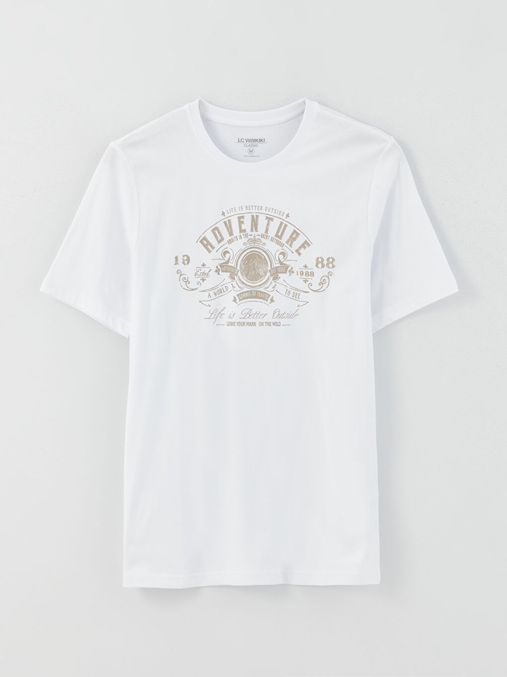 Beyaz Bisiklet Yaka Kısa Kollu Baskılı Penye Erkek Tişört-5