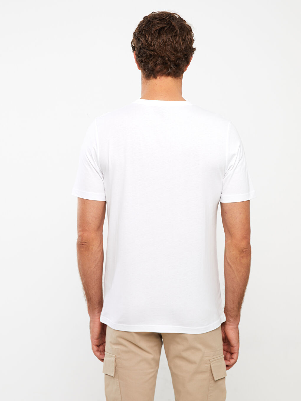 Beyaz Bisiklet Yaka Kısa Kollu Baskılı Penye Erkek Tişört-4