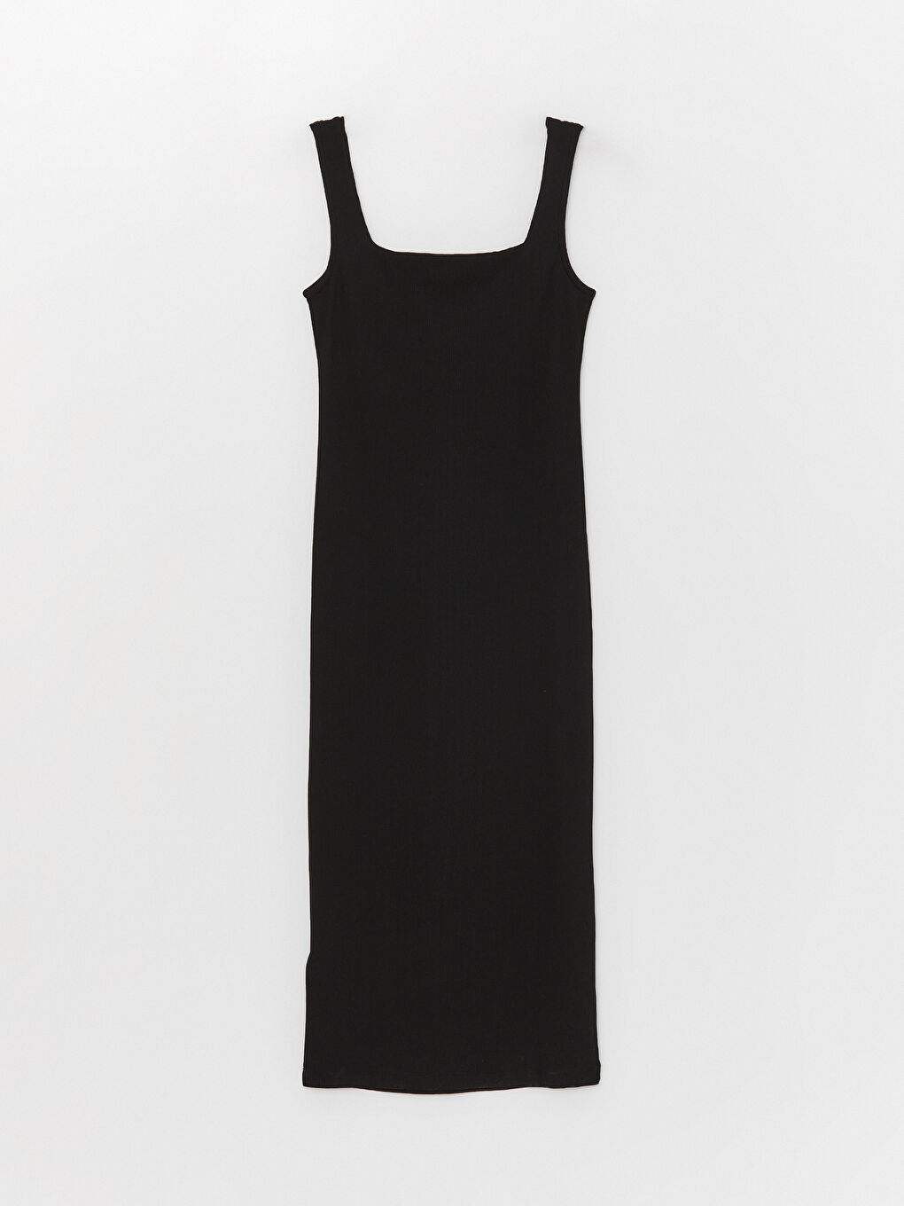 Siyah Kare Yaka Düz Askılı Kadın Elbise-6