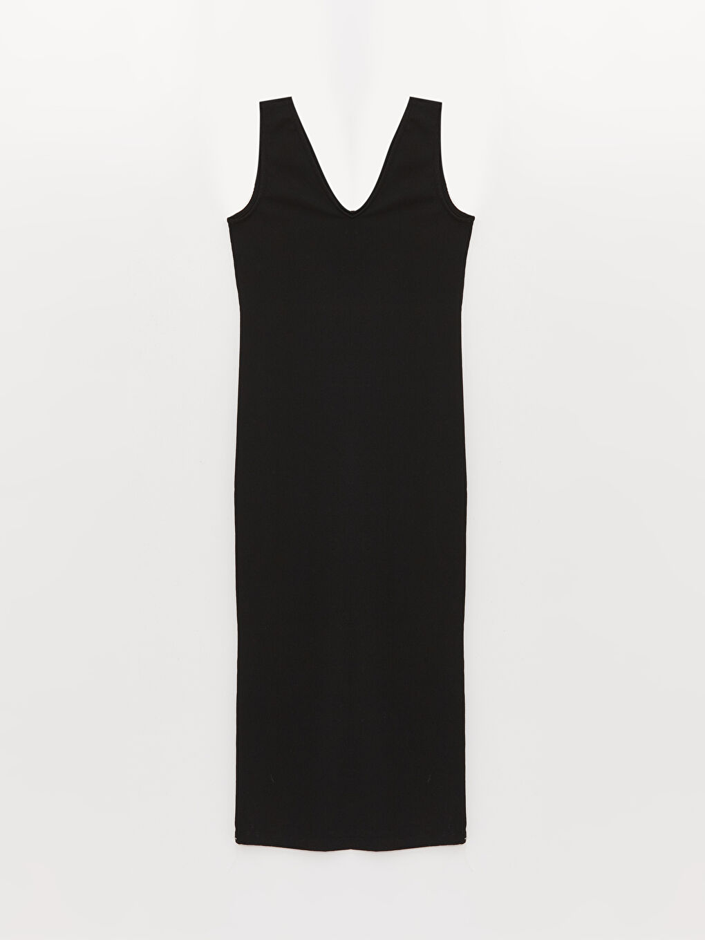 Siyah Kadın V Yaka Düz Elbise-6