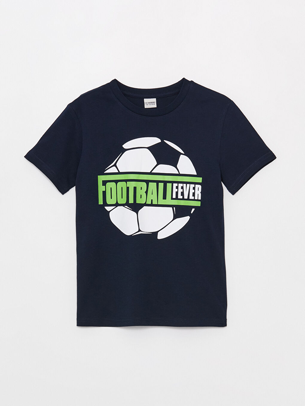 Lacivert Bisiklet Yaka Baskılı Kısa Kollu Erkek Çocuk Tişört