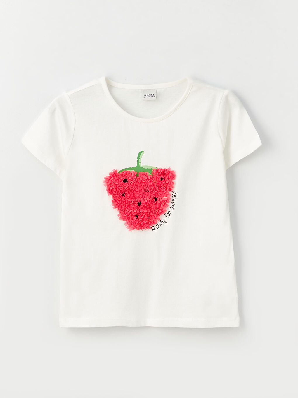 Ekru Bisiklet Yaka Kısa Kollu Kız Çocuk Tişört