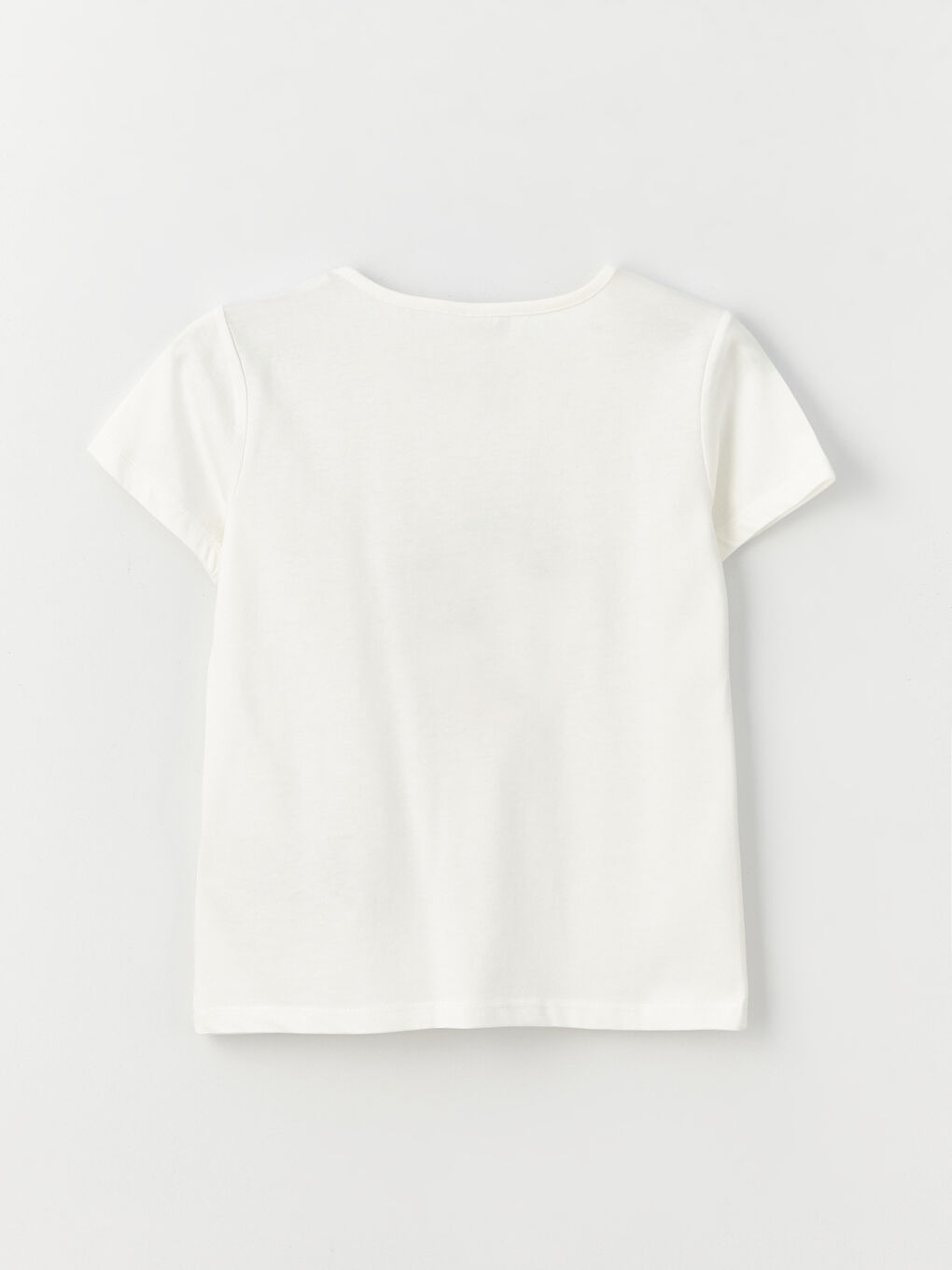 Ekru Bisiklet Yaka Kısa Kollu Kız Çocuk Tişört-1