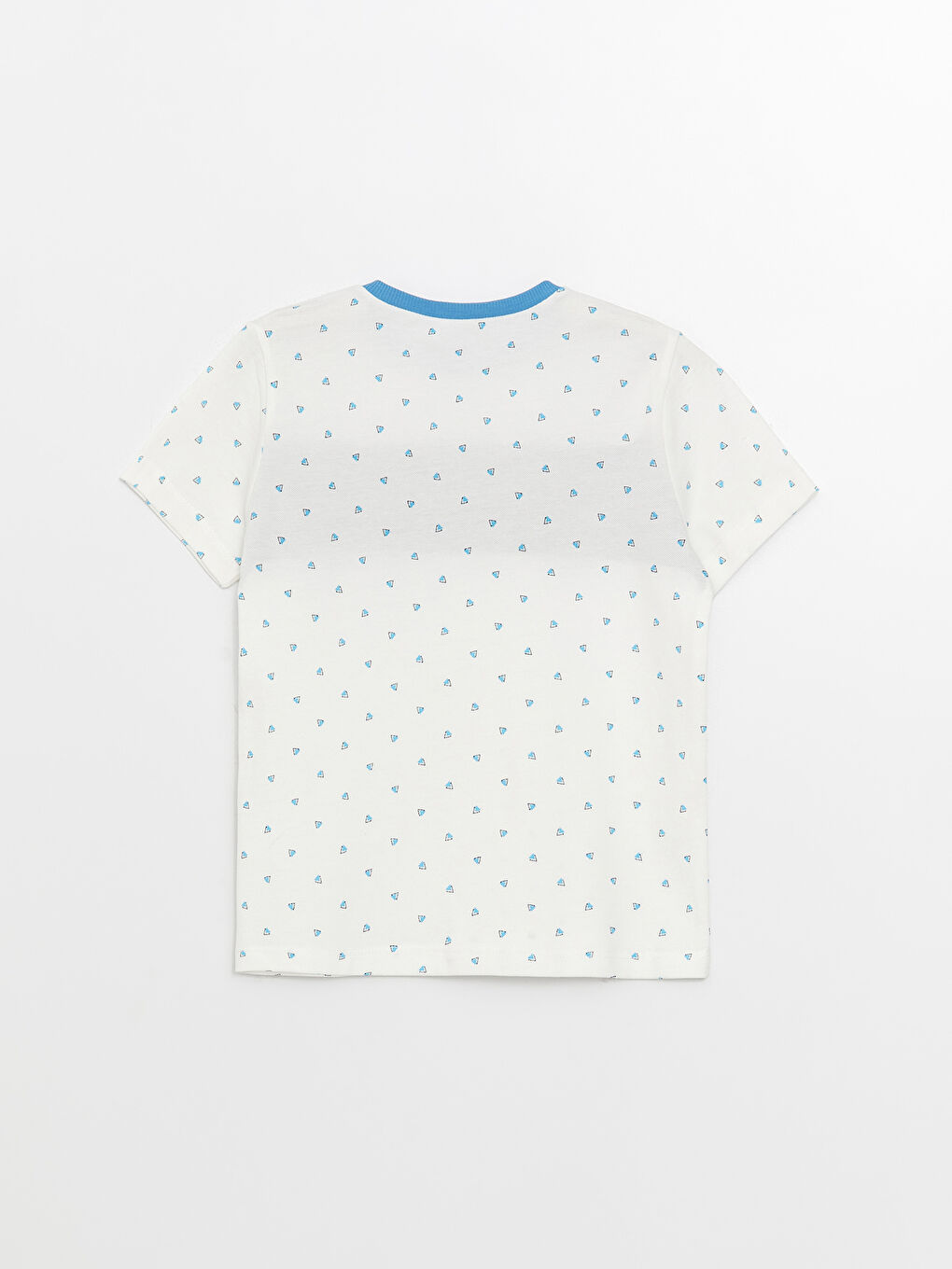 Beyaz Bisiklet Yaka Desenli Kısa Kollu Erkek Çocuk Tişört-1