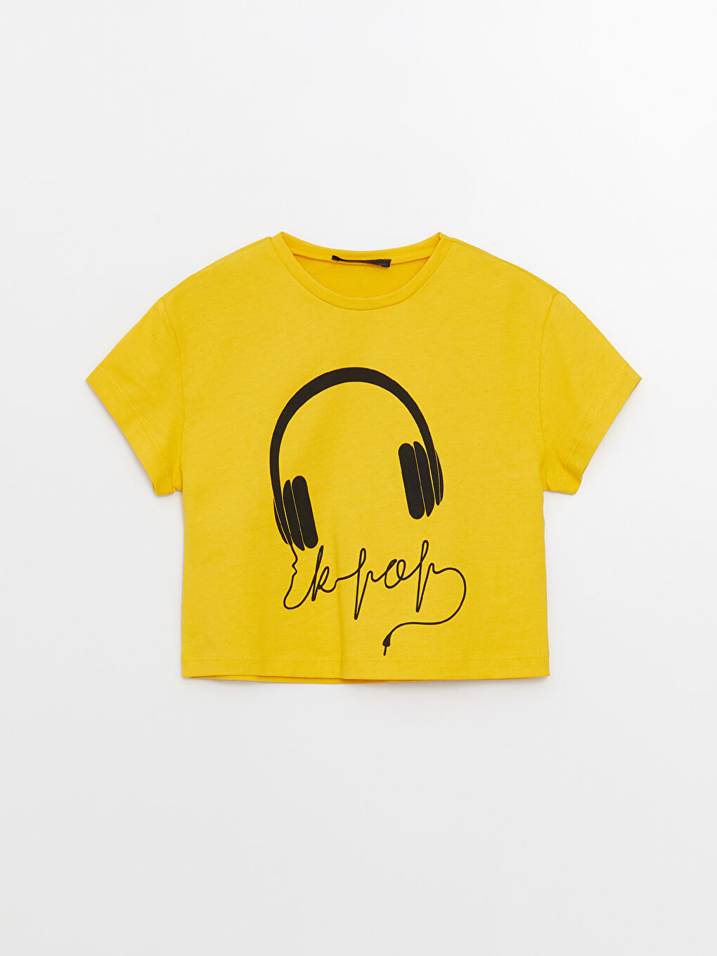 Sarı Bisiklet Yaka Baskılı Kısa Kollu Kız Çocuk Tişört