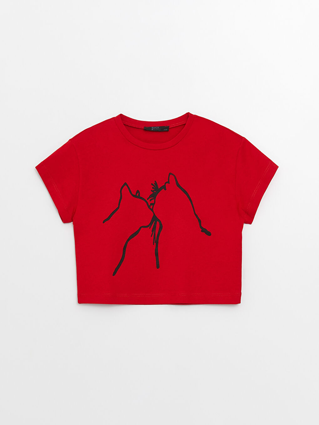 Kırmızı Bisiklet Yaka Baskılı Kısa Kollu Kız Çocuk Tişört