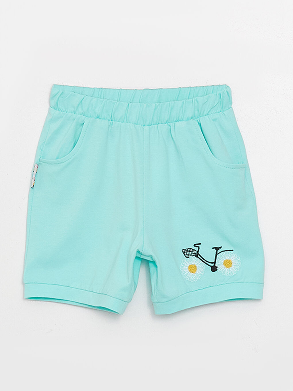 Yeşil Beli Lastikli Baskılı Kız Çocuk Şort