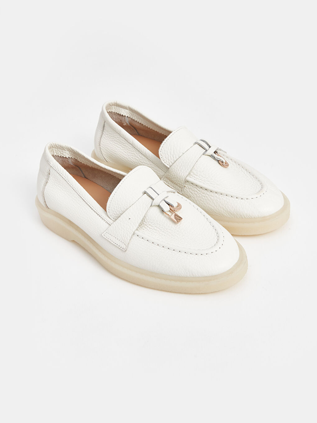 Bej Hakiki Deri Kadın Loafer Ayakkabı