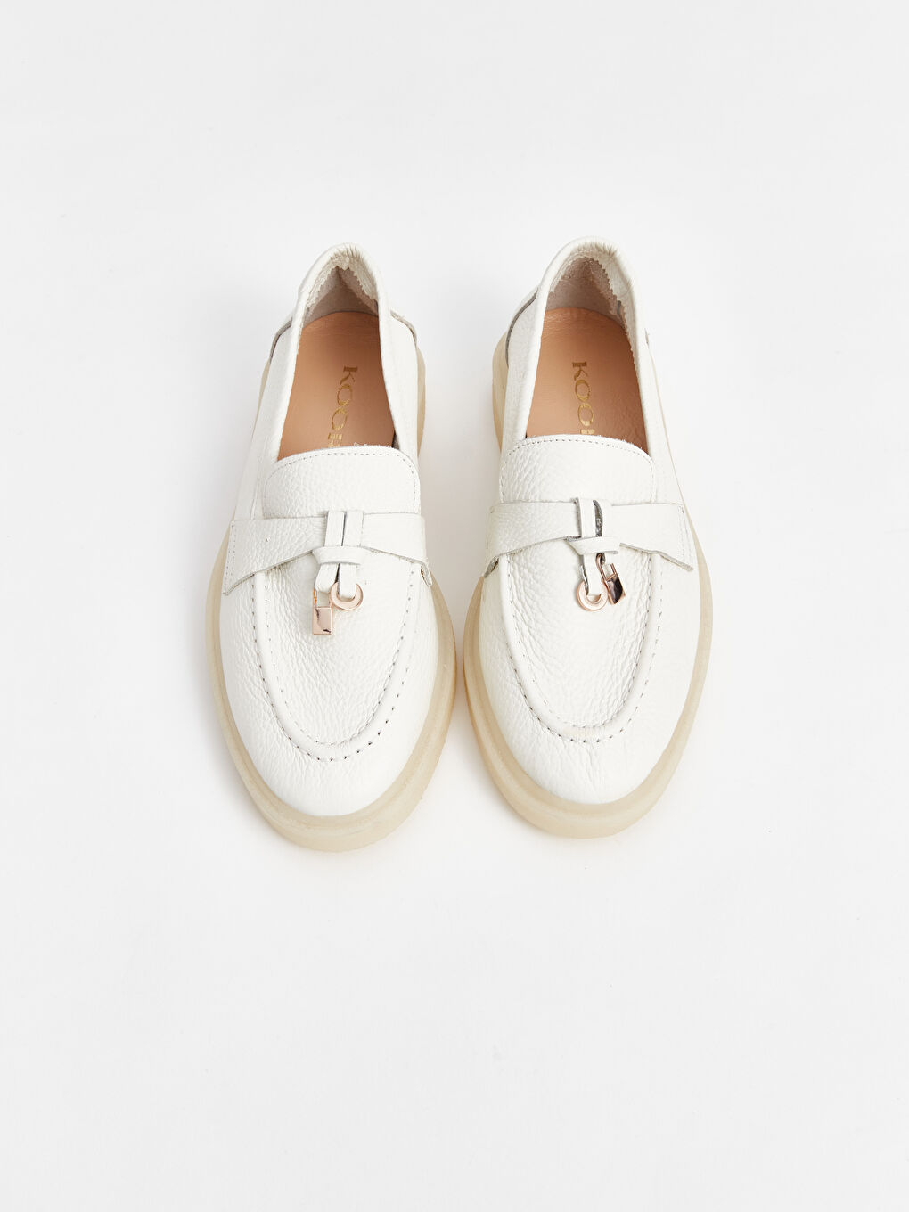 Bej Hakiki Deri Kadın Loafer Ayakkabı-2