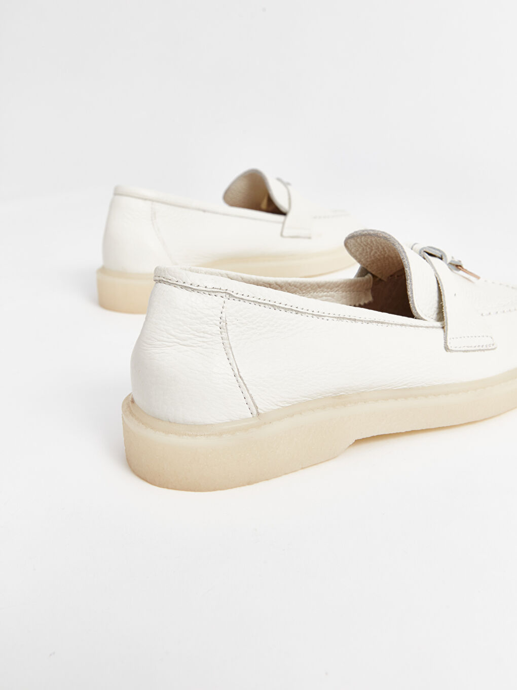 Bej Hakiki Deri Kadın Loafer Ayakkabı-4