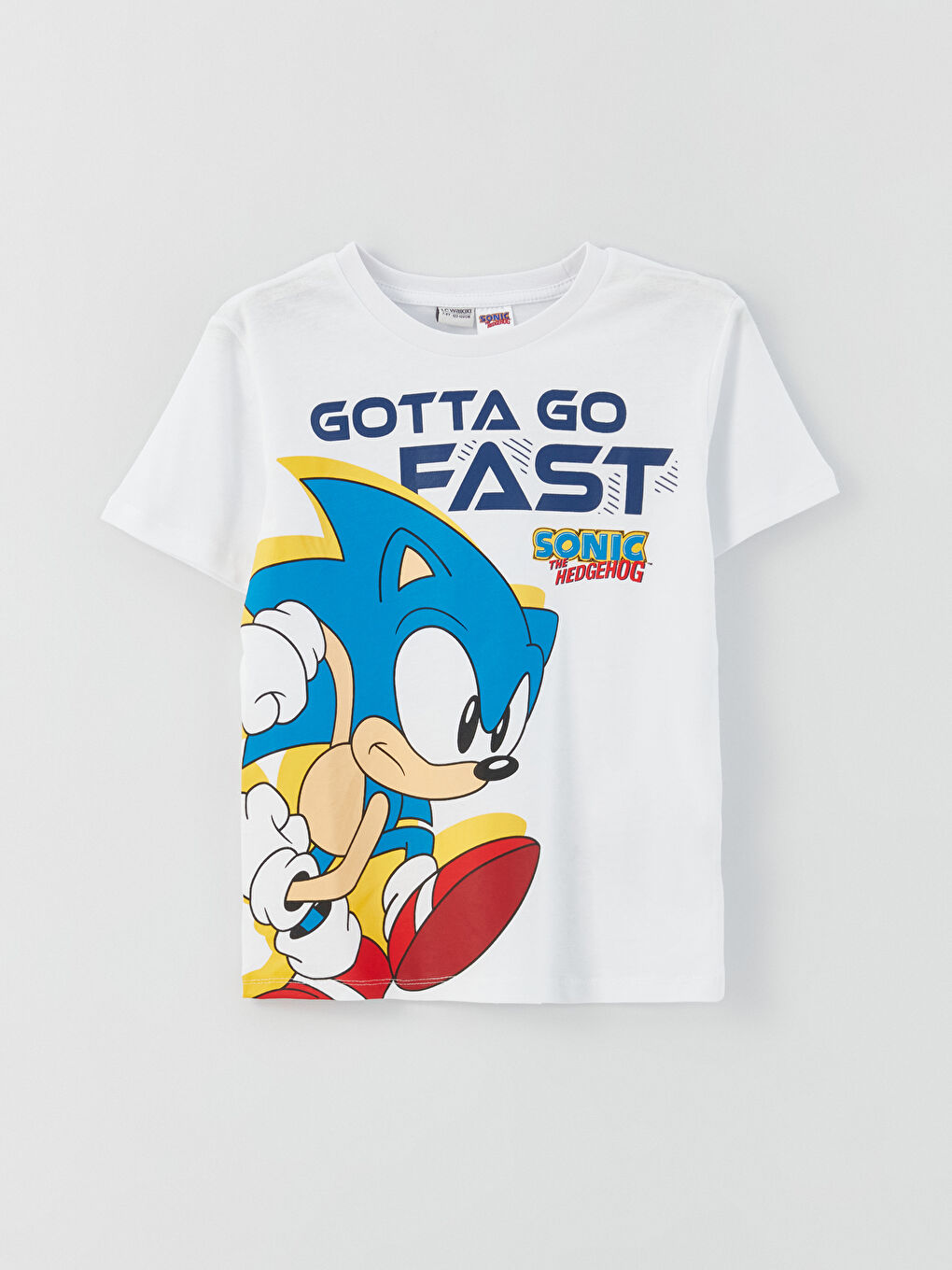 Beyaz Bisiklet Yaka Sonic Baskılı Kısa Kollu Erkek Çocuk Tişört