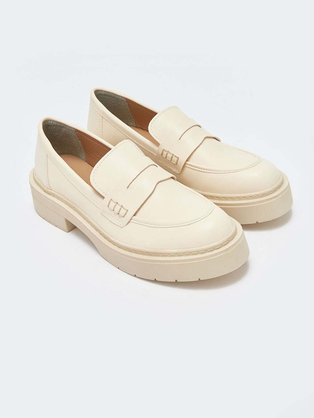 Ekru Kalın Taban Kadın Loafer Ayakkabı
