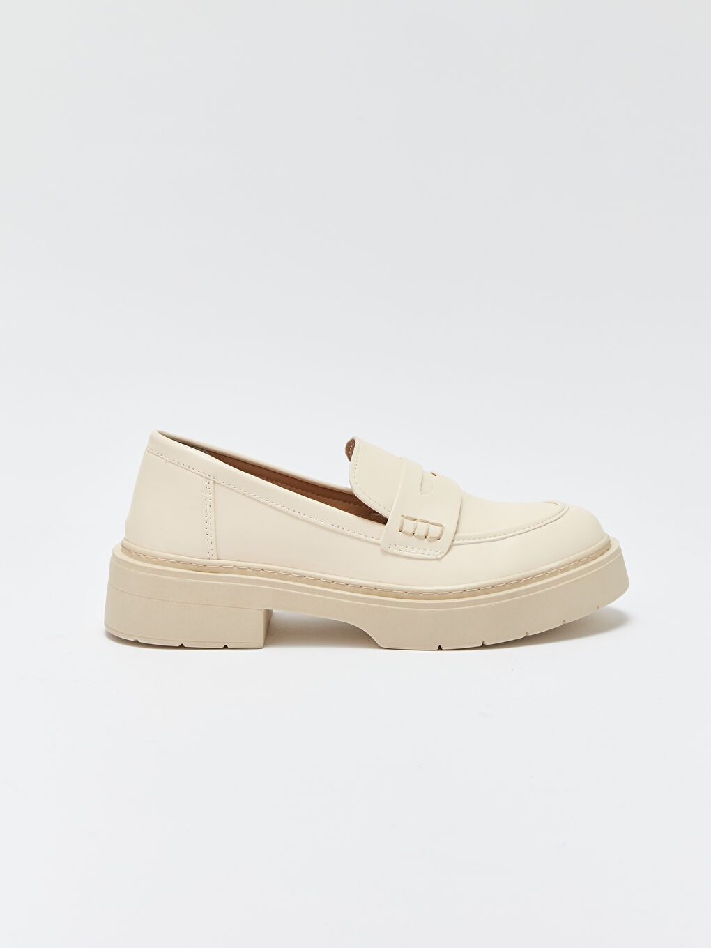 Ekru Kalın Taban Kadın Loafer Ayakkabı-1