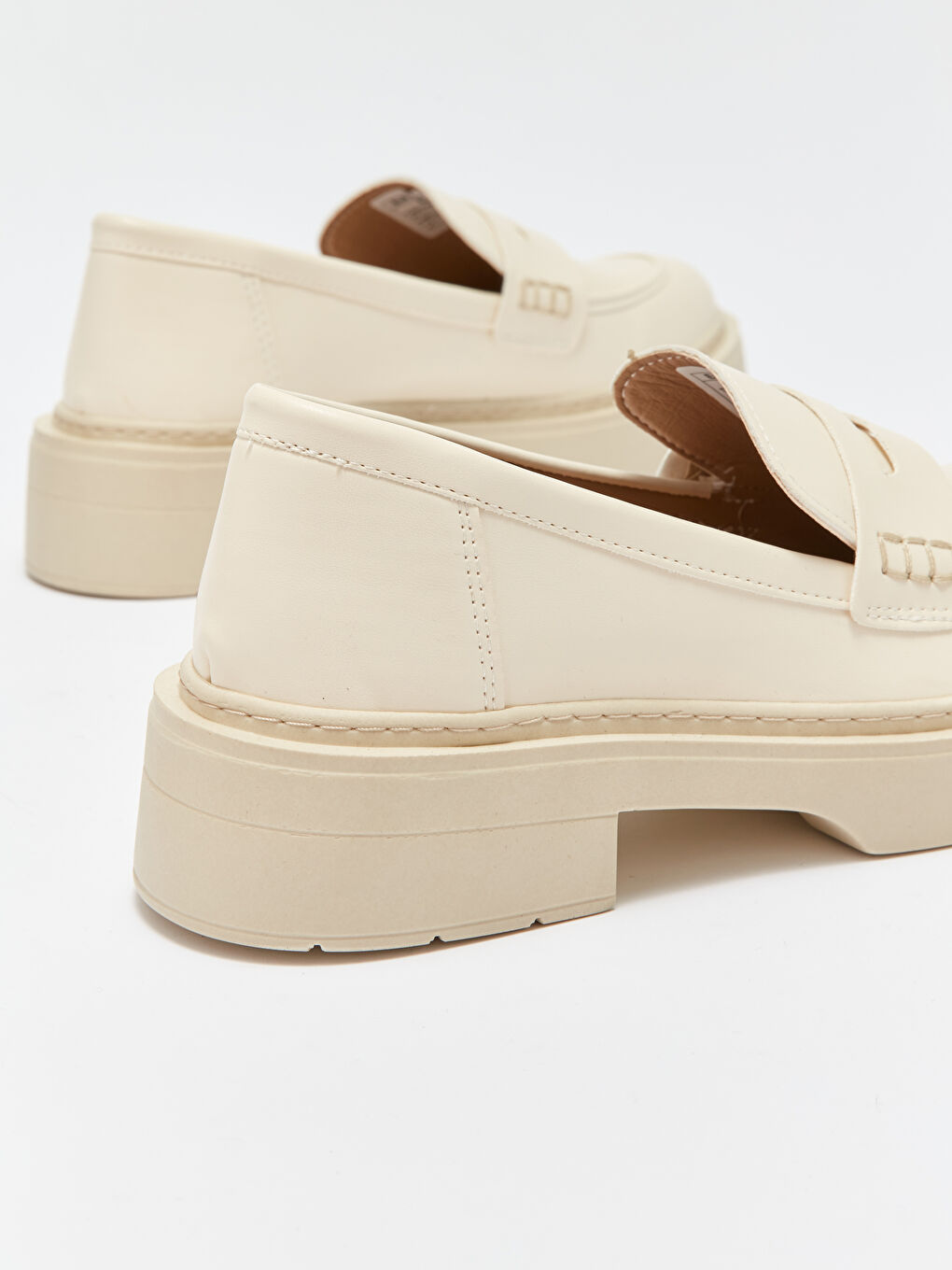 Ekru Kalın Taban Kadın Loafer Ayakkabı-4