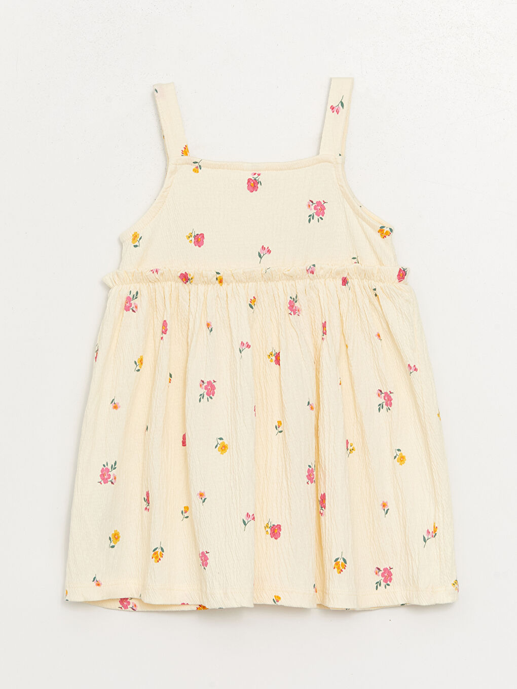 Ekru Kare Yaka Çiçekli Kız Bebek Elbise-1