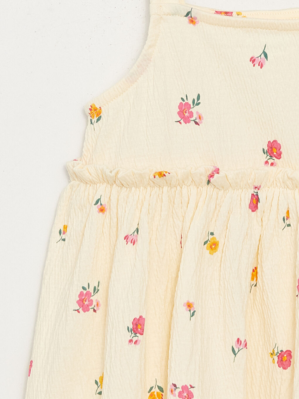 Ekru Kare Yaka Çiçekli Kız Bebek Elbise-2