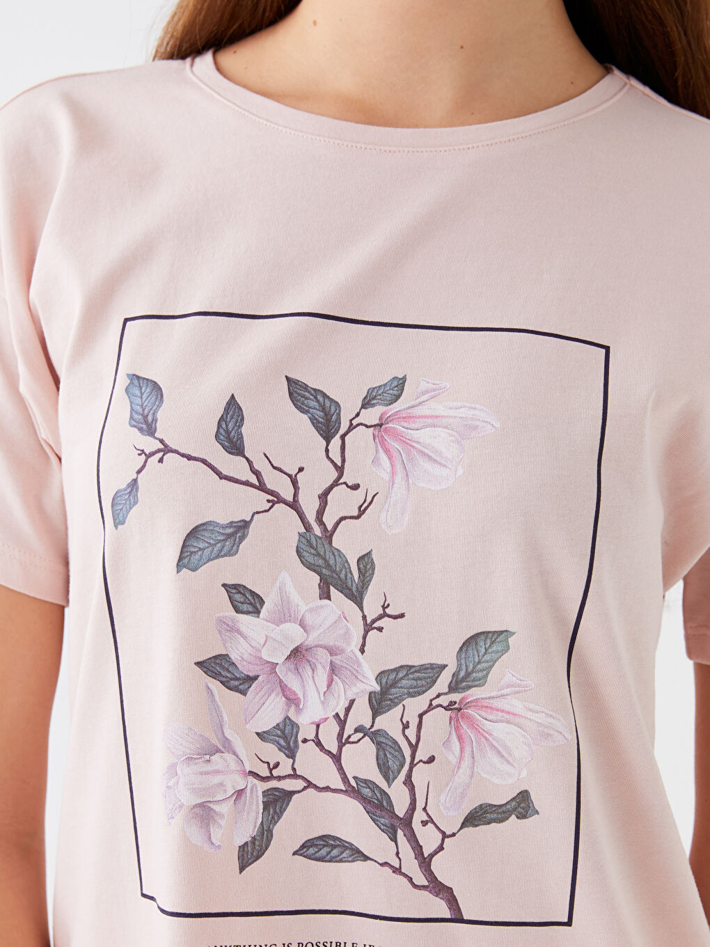 Pembe Bisiklet Yaka Baskılı Kısa Kollu Kadın Tişört-3