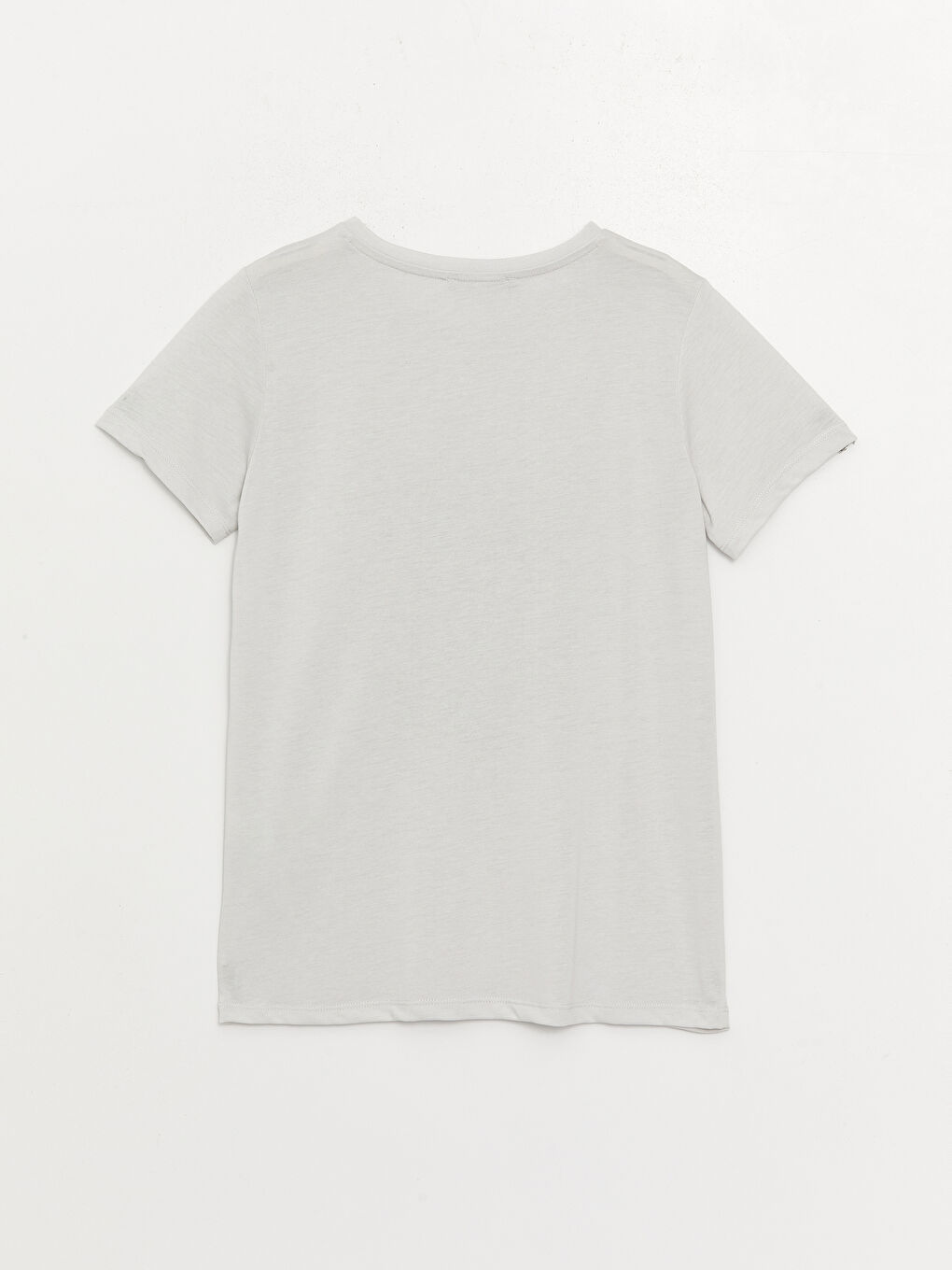 Gri Bisiklet Yaka Baskılı Kısa Kollu Kadın Tişört-6