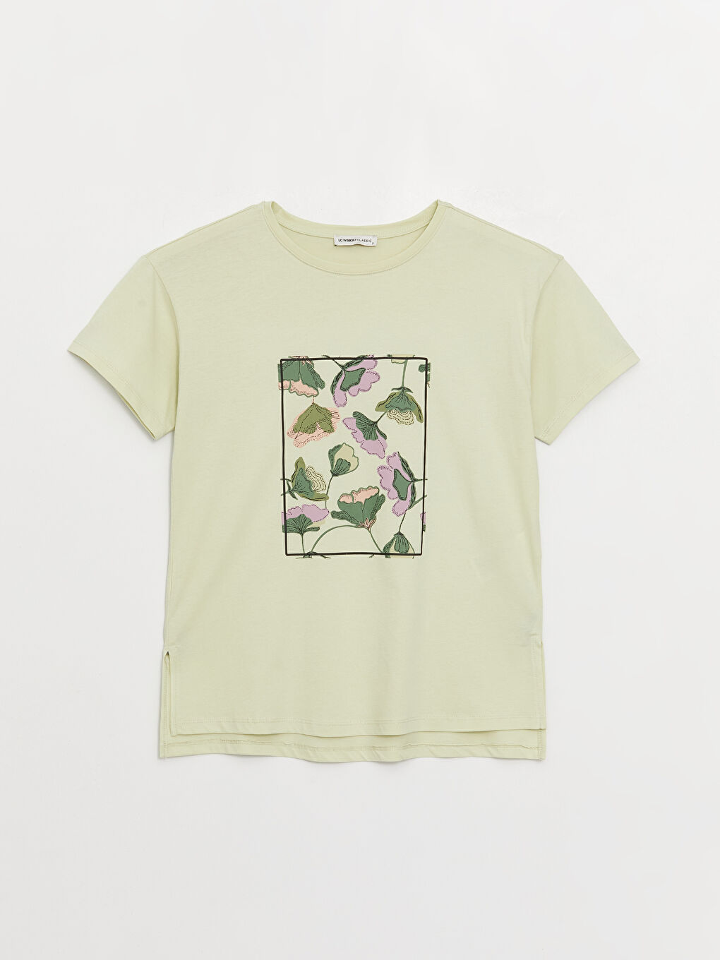 Yeşil Bisiklet Yaka Baskılı Kısa Kollu Kadın Tişört-5