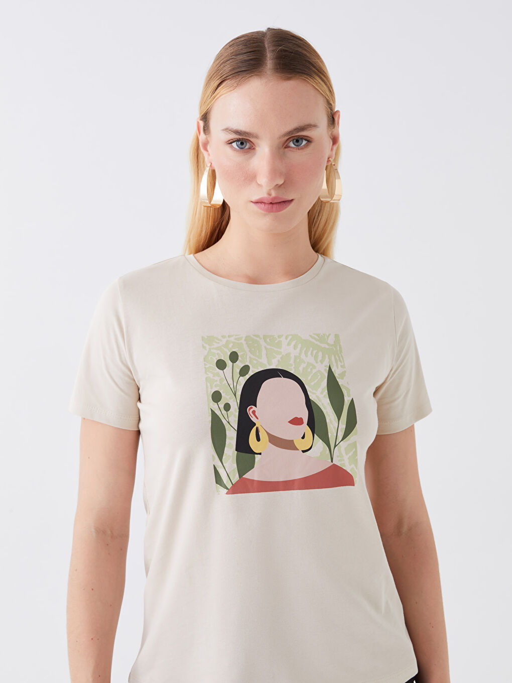 Crew Neck Printed Short Sleeve Women's T-Shirt-1