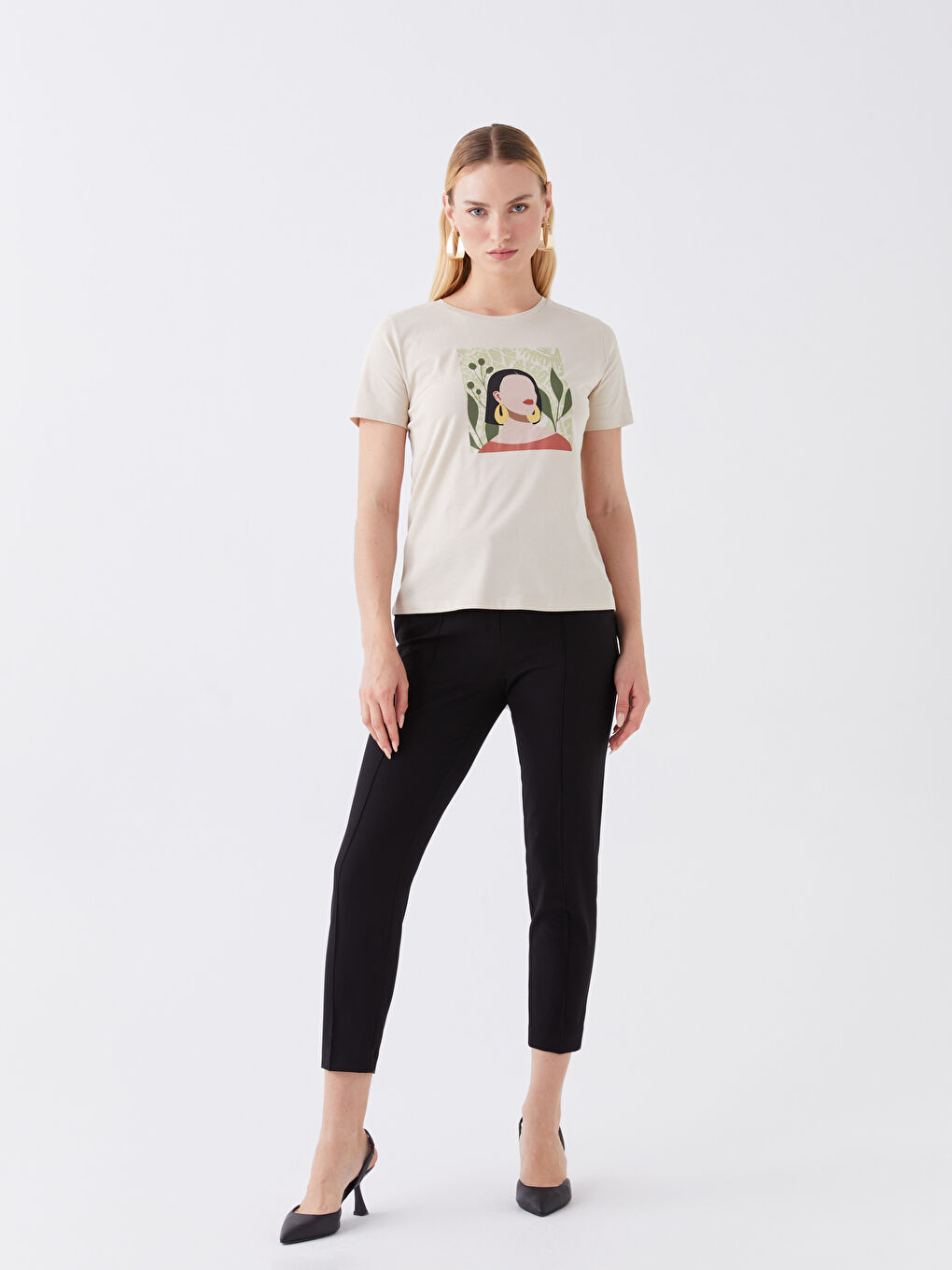 Crew Neck Printed Short Sleeve Women's T-Shirt-2