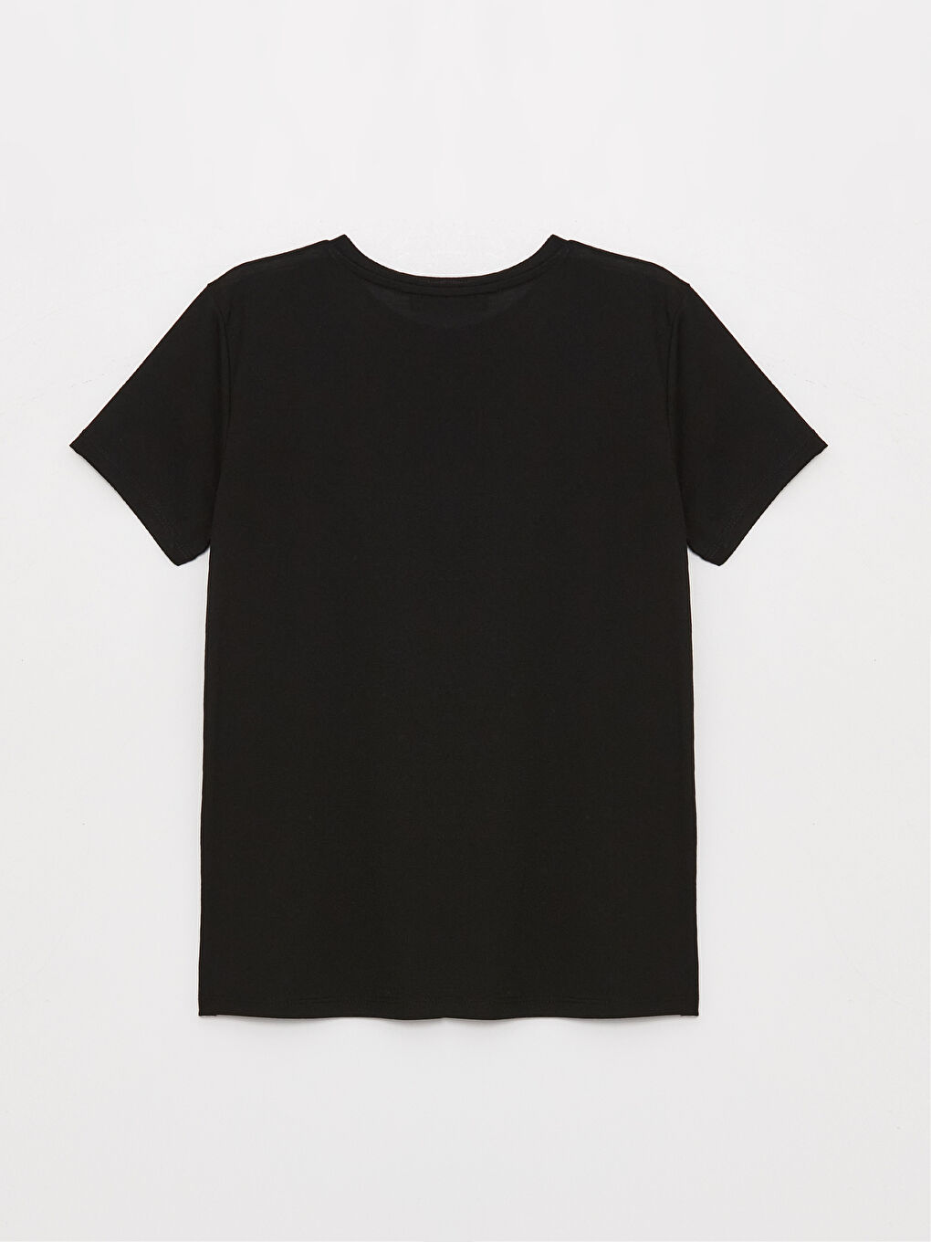 Siyah Bisiklet Yaka Baskılı Kısa Kollu Kadın Tişört-6