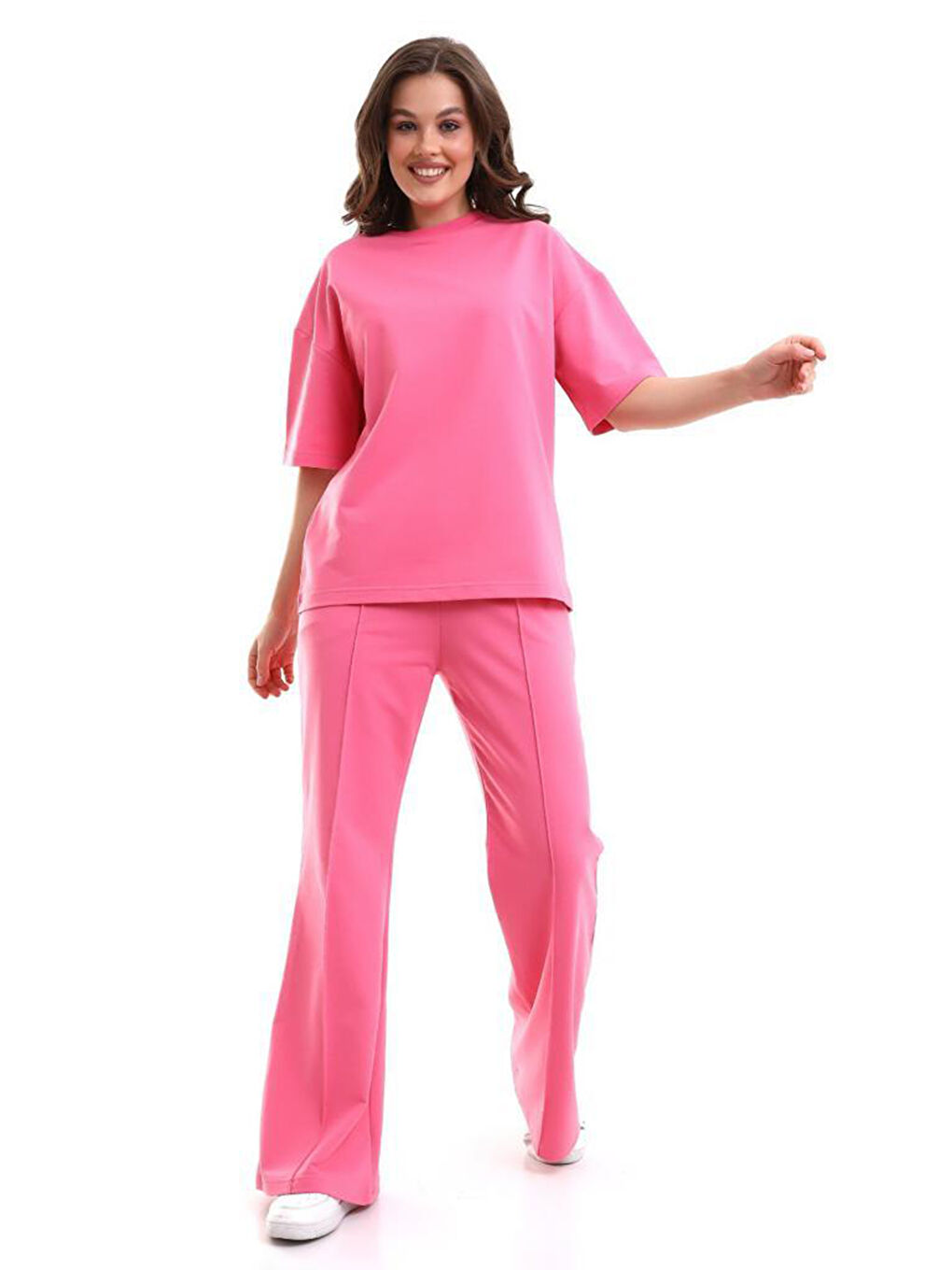 Pembe Bisiklet Yaka Kadın Takım-1