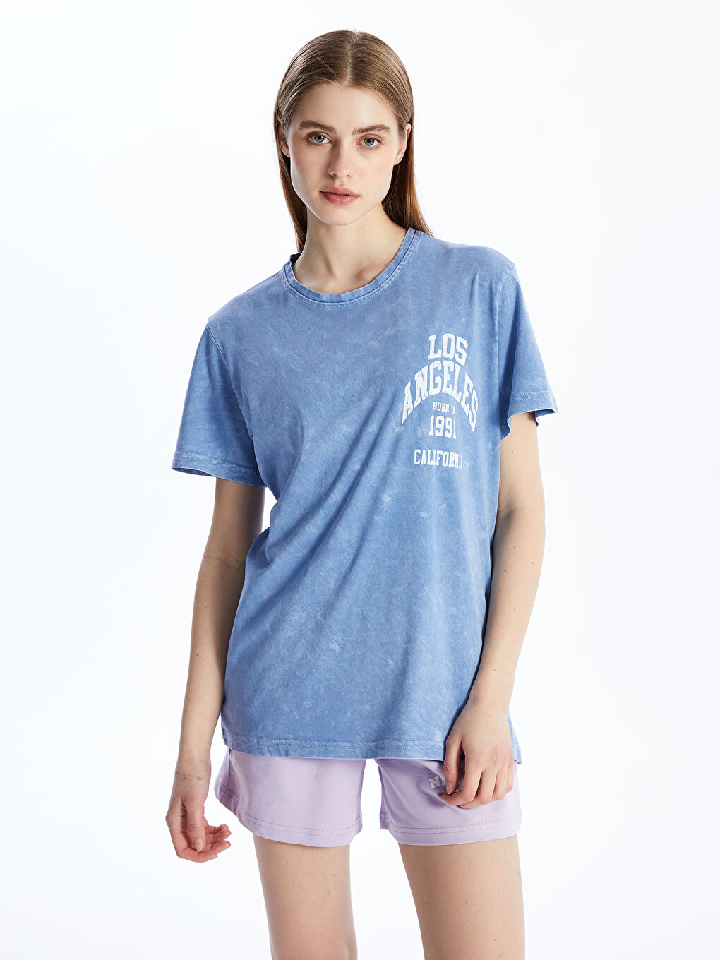 Mavi Bisiklet Yaka Baskılı Kadın Tişört-1