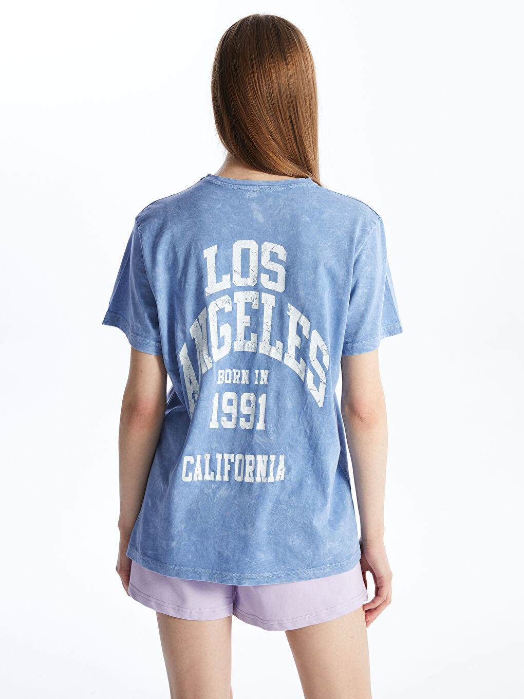 Mavi Bisiklet Yaka Baskılı Kadın Tişört-4