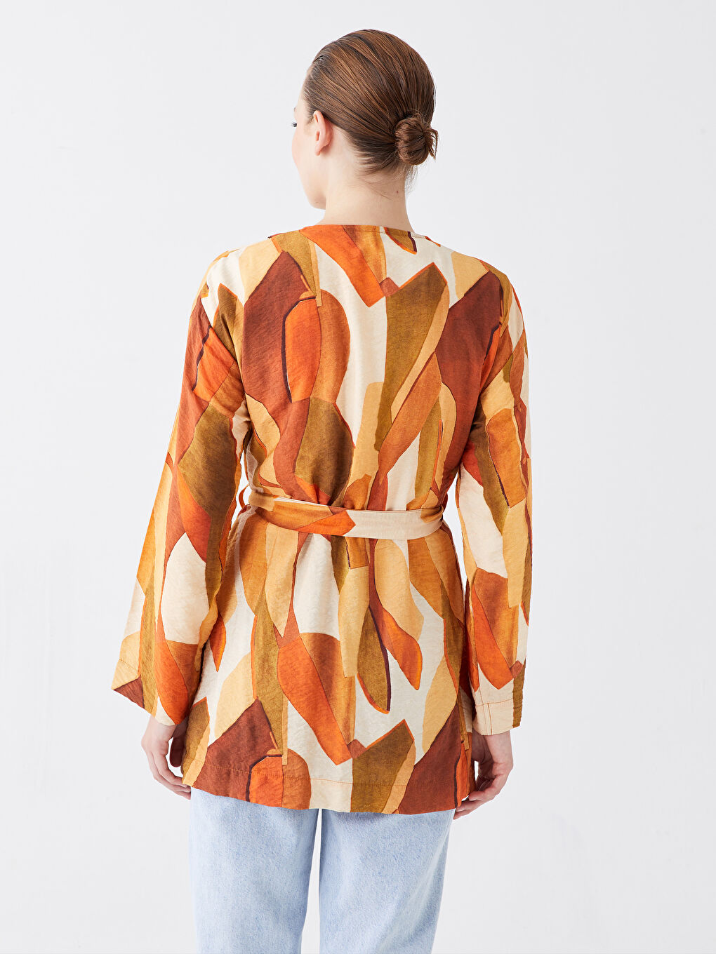 Shawl Collar Patterned Long Sleeve Women's Kimono -S3KA57Z8-LSR