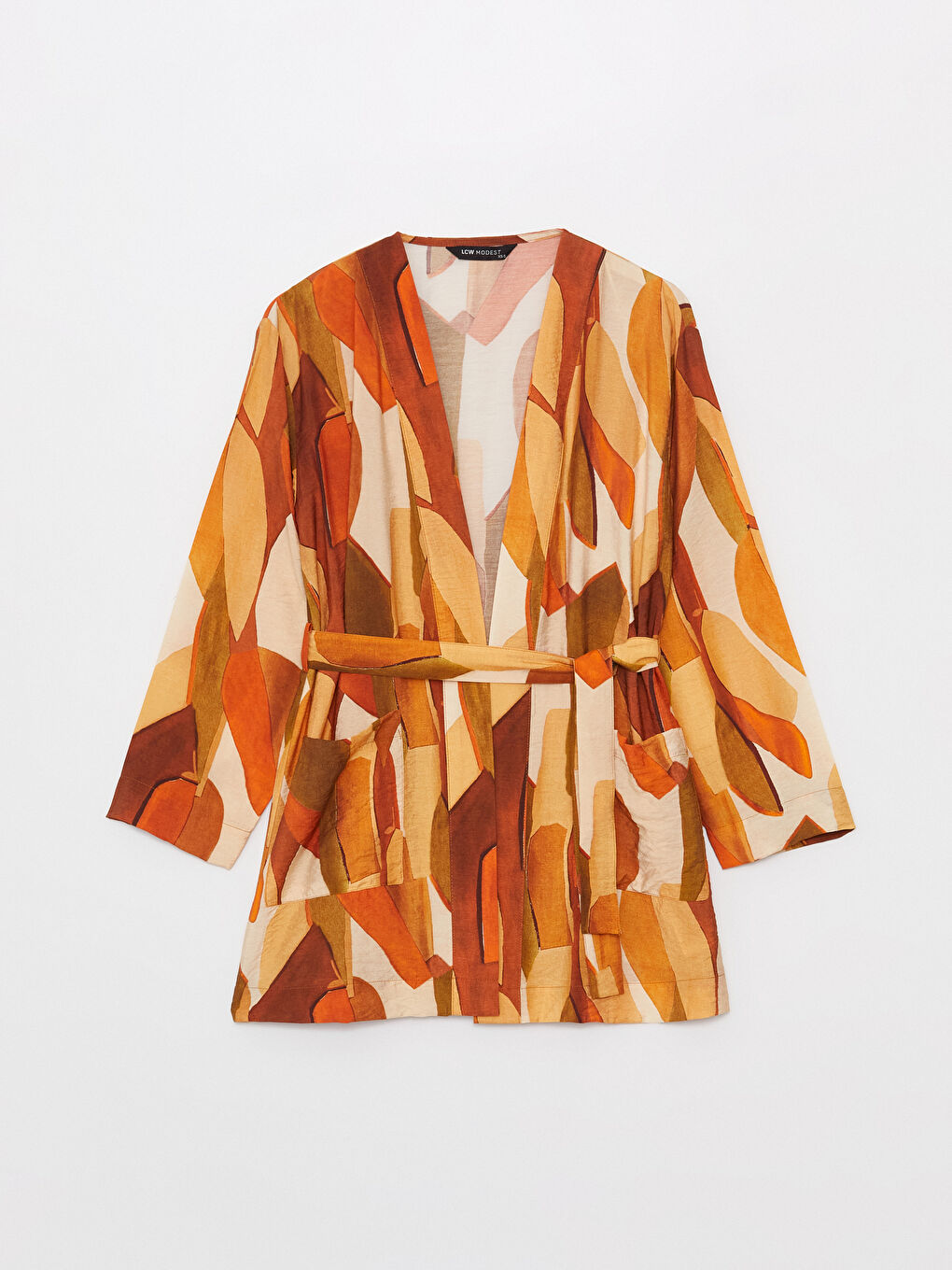 Shawl Collar Patterned Long Sleeve Women's Kimono -S3KA57Z8-LSR