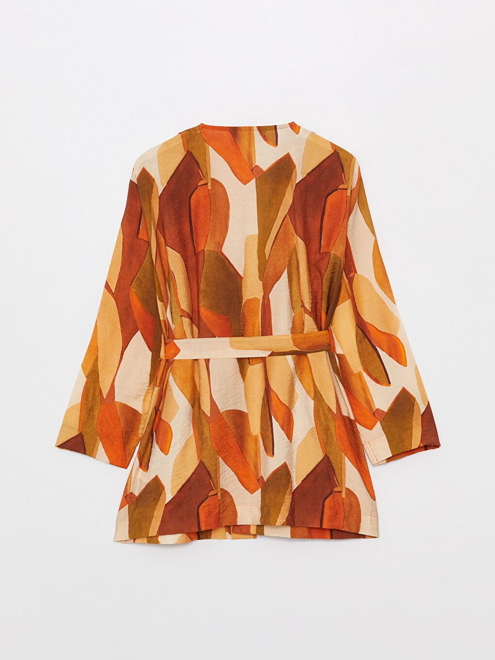 Shawl Collar Patterned Long Sleeve Women's Kimono -S3KA57Z8-LSR