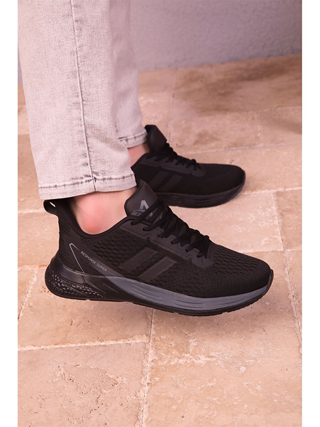 Siyah Bağcıklı Baskılı Erkek Aktif Spor Ayakkabı-2